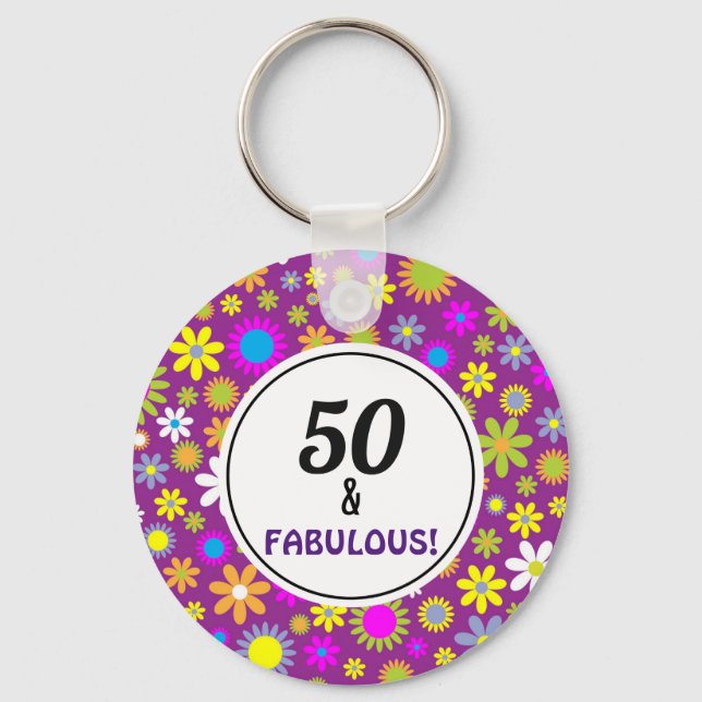 50- och Fabulous 50:e födelsedagsnyckelkedja Nyckelring (Framsida)