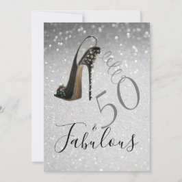 50 och Fabulous 50 Elegant Glitter Silver Inbjudningar