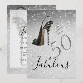 50 och Fabulous 50 Elegant Glitter Silver Inbjudningar
