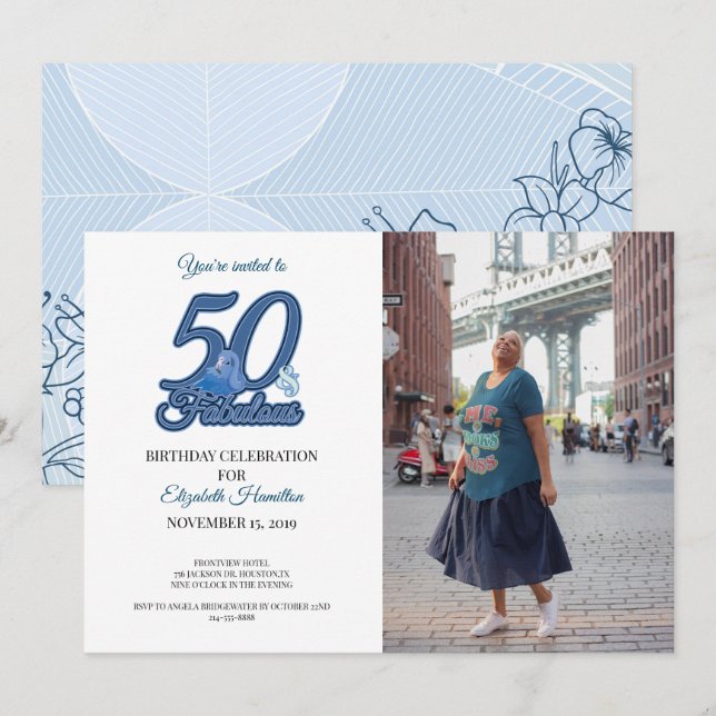 50 och Fabulous 50 Födelsedagsfest Inbjudningar (Fram/baksida)