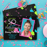 50 och Fabulous 80s Retro Paint Splatter Birthday Inbjudningar<br><div class="desc">Fira din 50-årsdag med en retro 80-talets rosa-,  blått- och grönt-färgstänk som skapas från min handmålade design på en svart bakgrund med en anpassningsbar fotomall.</div>