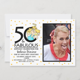 50 och Fabulous Angel Tecknad Photo Birthday Inbjudningar