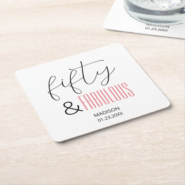50 och Fabulous Anpassningsbar 50:e födelsedagens  Underlägg Papper Kvadrat (Vinklad)