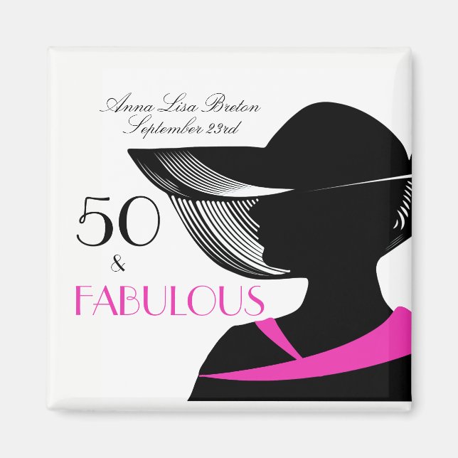 50 och Fabulous Art Deco Elegant 50:e födelsedagen Magnet (Framsidan)