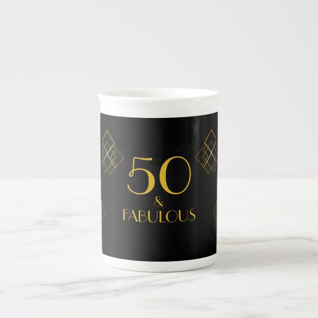 50 och Fabulous Art Deco stil Benporslin Mugg (Framsidan)