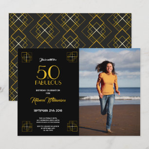 50 och Fabulous Birthday bjudation Art Deco stil Inbjudningar