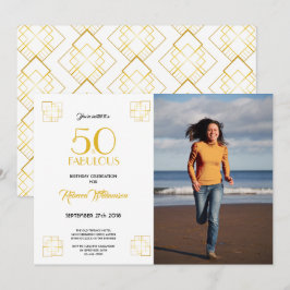 50 och Fabulous Birthday bjudation Art Deco stil Inbjudningar