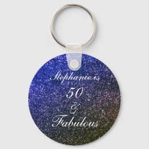50 och Fabulous Birthday Black Blue Glitter Ombre Nyckelring