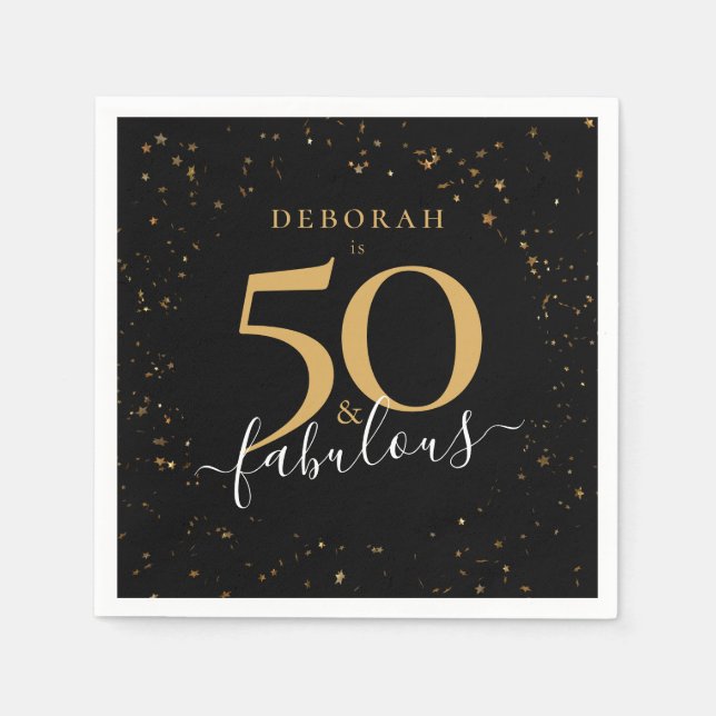 50 och Fabulous Birthday Black Guld Confetti Chic Pappersservett (Framsidan)