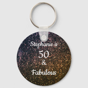 50 och Fabulous Birthday Black Guld Glitter Ombre Nyckelring