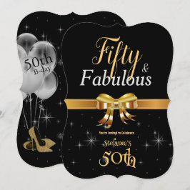 50 och Fabulous Birthday Black & Guld Inbjudningar