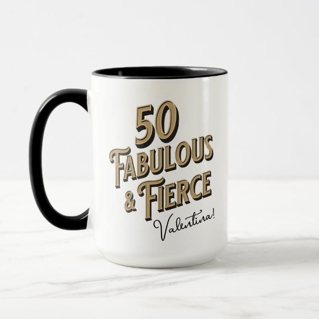 50 och Fabulous Birthday Black & Guld Mugg (Vänster)
