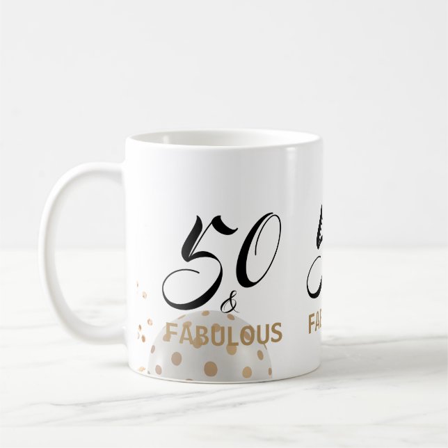 50 och Fabulous Birthday Black Guld Typography Kaffemugg (Vänster)