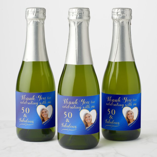 50 och Fabulous Birthday Blue and Guld Favors Mini (Flaskor)