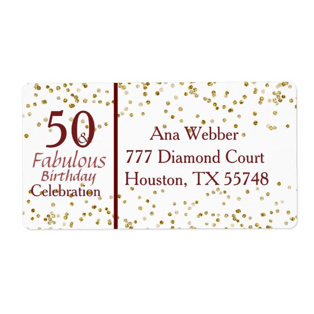 50 och Fabulous Birthday Burgundy & Guld Fraktsedel (Framsidan)