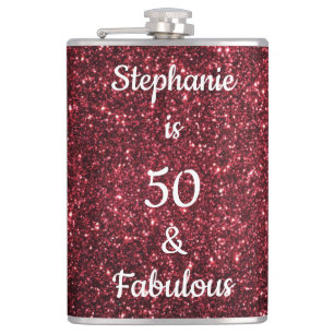 50 och Fabulous Birthday Burgundy Red Rosa Glitter Fickplunta