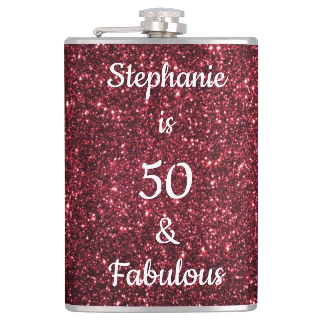 50 och Fabulous Birthday Burgundy Red Rosa Glitter Fickplunta (Framsidan)