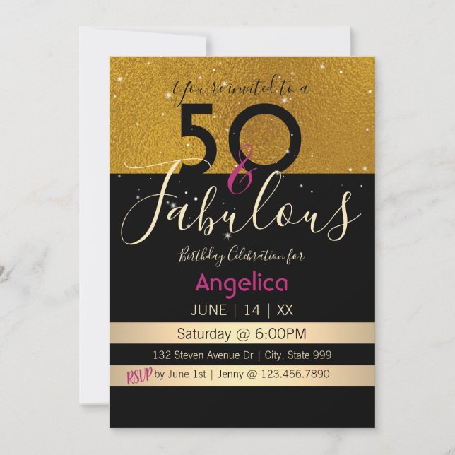 50 och Fabulous Birthday Celebration Card Inbjudningar (Framsida)