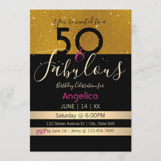 50 och Fabulous Birthday Celebration Card Inbjudningar