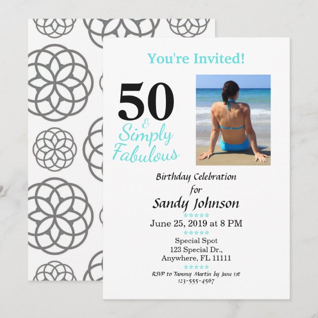 50 och Fabulous Birthday Cute Cute Inbjudningar (Fram/baksida)