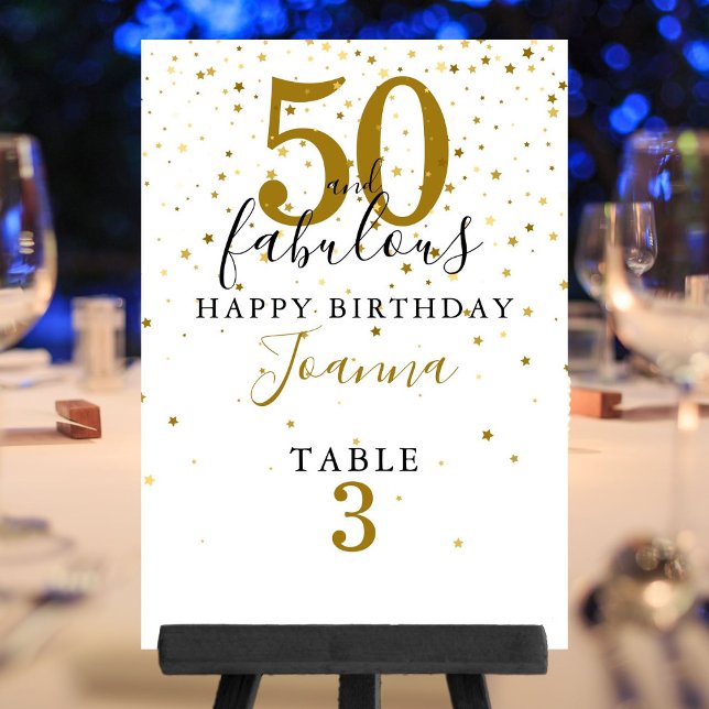50 och Fabulous Birthday Elegant Guld and Black Bordsnummer (50 and Fabulous Birthday Elegant Gold and Black Table Number)
