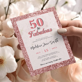 50 och Fabulous Birthday Elegant Ro Rosa Glitter Inbjudningar