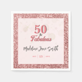 50 och Fabulous Birthday Elegant Ro Rosa Glitter Pappersservett