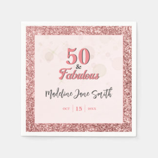 50 och Fabulous Birthday Elegant Ro Rosa Glitter Pappersservett