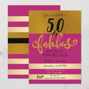 50 och Fabulous Birthday Firation Inbjudningar