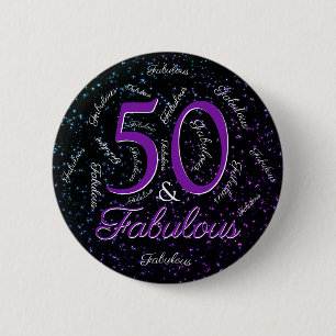 50 och Fabulous Birthday Glam Lila Black Elegant Knapp