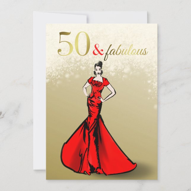 50 och Fabulous Birthday Glitter 50 Birthday Inbjudningar (Framsida)