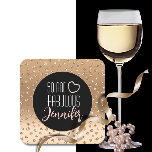 50 och Fabulous Birthday Gnistra Guld Black  Underlägg Papper Kvadrat (Skapare uppladdad)