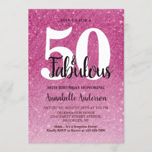 50 och Fabulous Birthday Gnistra Tinsel Inbjudningar