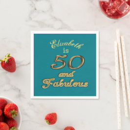 50 och Fabulous Birthday Guld Add Namn Teal Blue Pappersservett