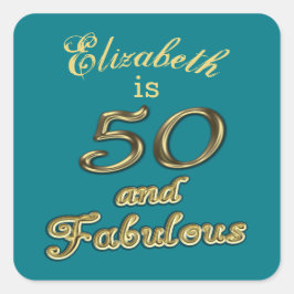 50 och Fabulous Birthday Guld Teal Blue 50 th Age Fyrkantigt Klistermärke