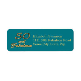 50 och Fabulous Birthday Guld Teal Blue Adress Returadress Etikett