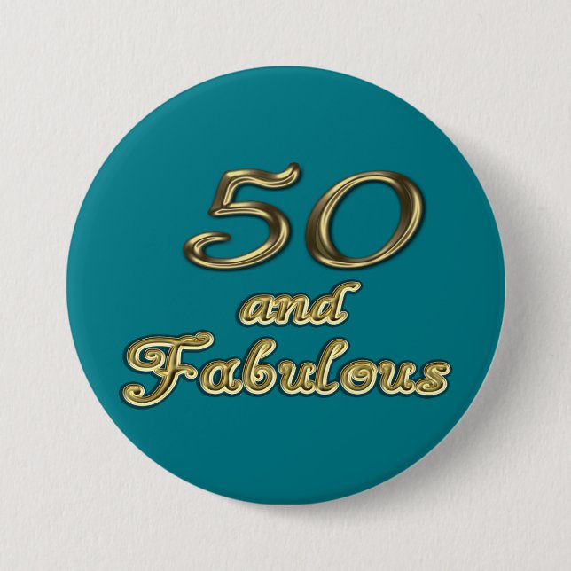 50 och Fabulous Birthday Guld Typography 50th Age Knapp (Framsida)