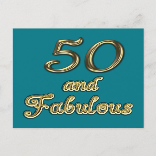 50 och Fabulous Birthday Guld Typography 50th Age Vykort (Framsida)