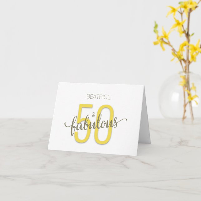 50 och Fabulous Birthday Guld Typography Card Kort (Gul blomma)