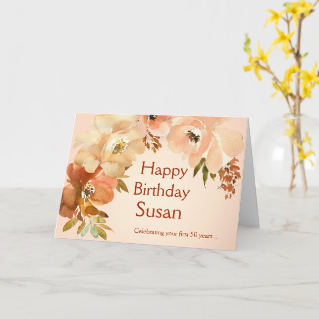 50 och Fabulous Birthday Kort (Gul blomma)