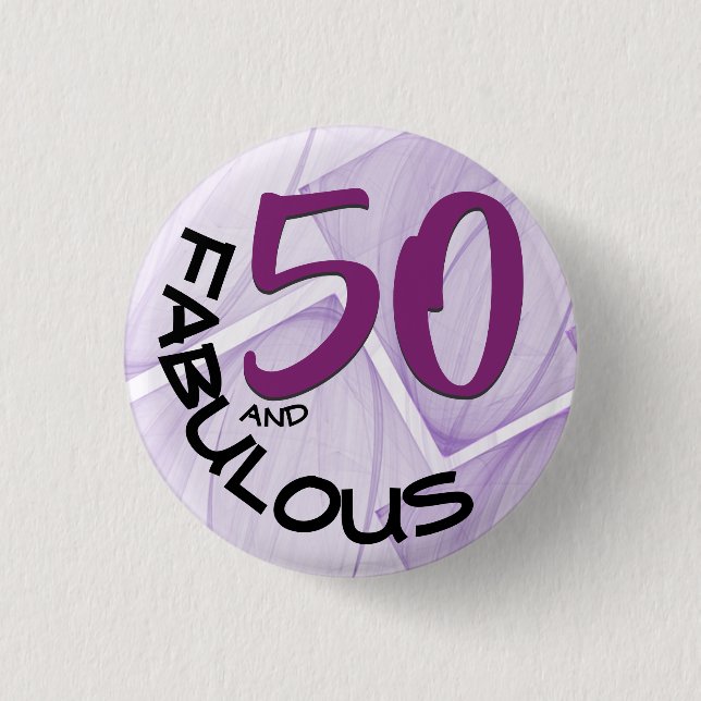 50 och Fabulous Birthday Lila Black Typography Knapp (Framsida)