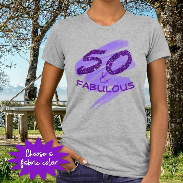 50 och FABULOUS Birthday Lila Glitter Typography T Shirt (Faux purple glitter 50 & FABULOUS tee shirt for you or as a gift. )