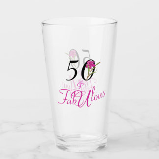 50 och Fabulous Birthday med Rosa Flower Accent Glaskopp