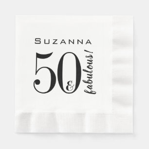 50 och Fabulous Birthday Modern Black Typography Pappersservett