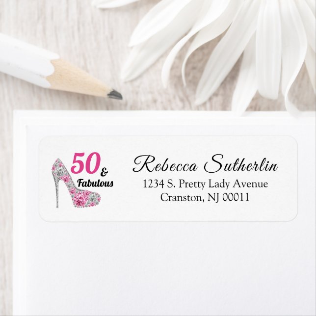50 och Fabulous Birthday Returadress Etikett (Insitu)