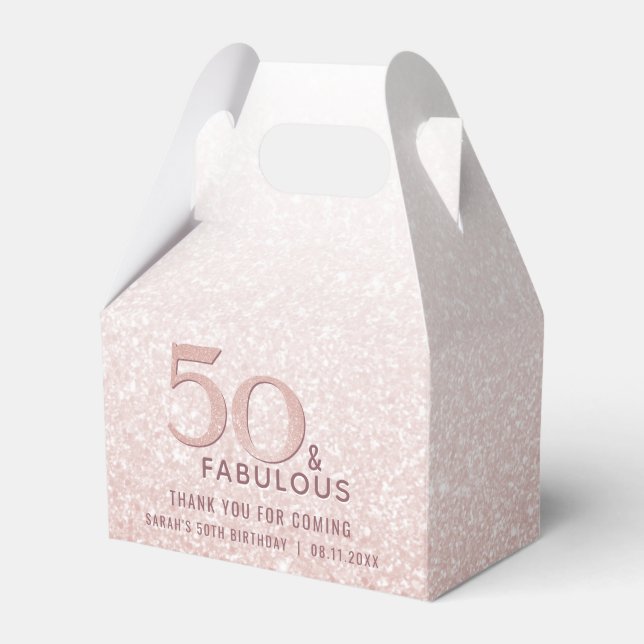 50 och Fabulous Birthday Ro Guld Glitter Presentaskar (Framsidan Sidan)