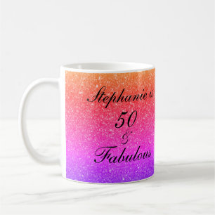 50 och Fabulous Birthday Rosa Lila Glitter Black Kaffemugg