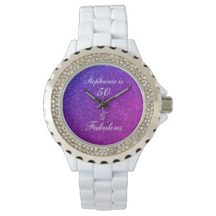 50 och Fabulous Birthday Rosa Lila Glitter Ombre Armbandsur