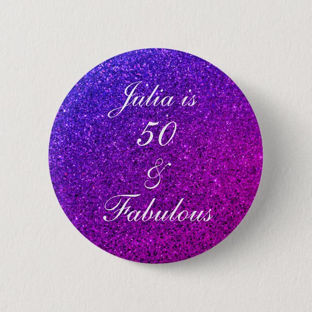 50 och Fabulous Birthday Rosa Lila Glitter Ombre Knapp (Framsida)