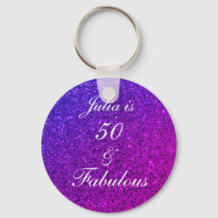 50 och Fabulous Birthday Rosa Lila Glitter Ombre Nyckelring
